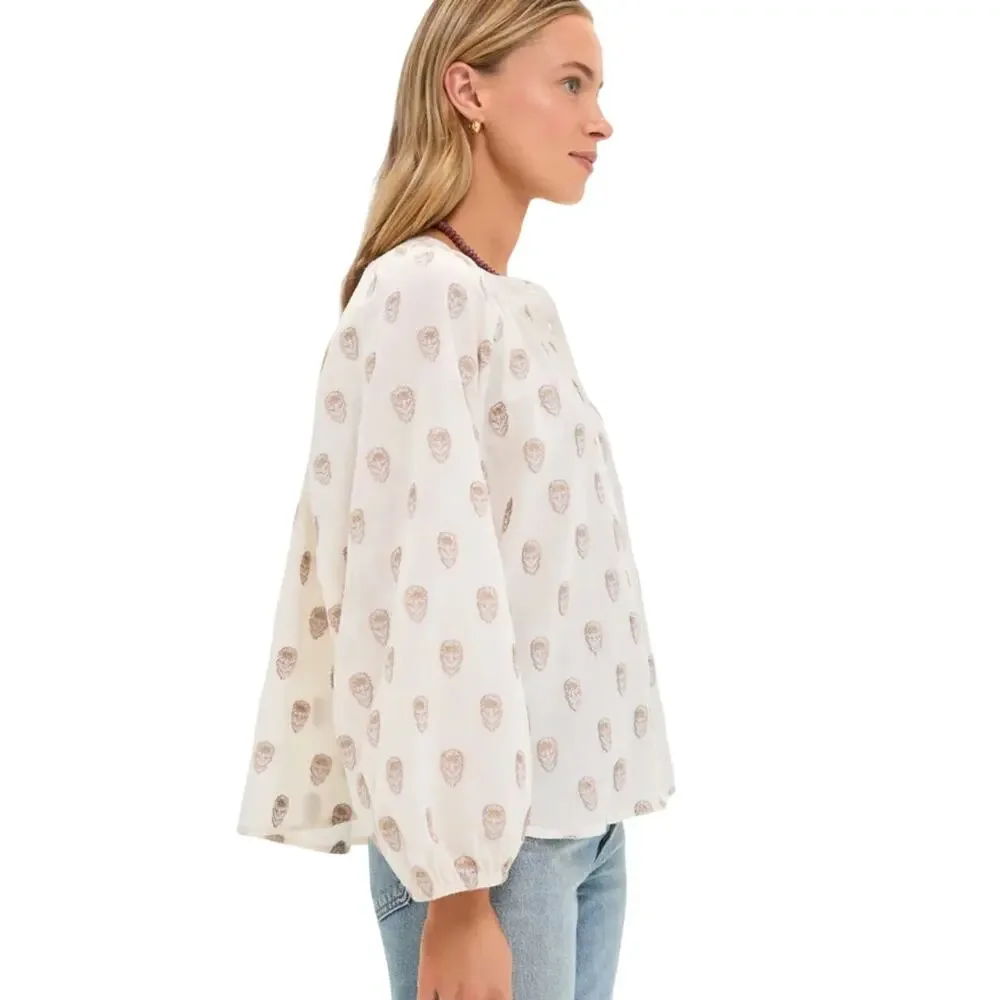 New Tuckernuck Orchid Echo Cotton Jacquard Cream Sawyer Blouse Boho Coastal $188